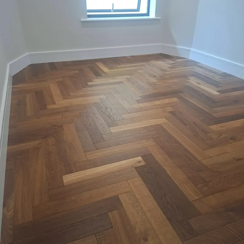 Hardwood herringbone flooring in a Dublin home