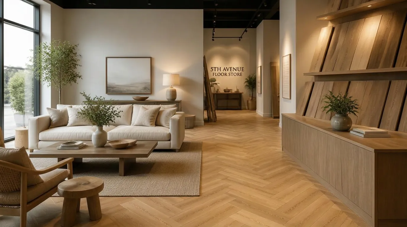 Premium herringbone flooring showroom